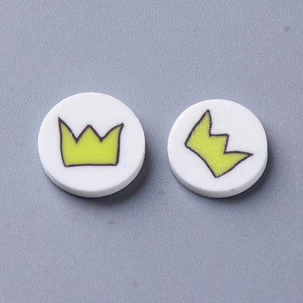 

PandaHall Handmade Polymer Clay Cabochons, Fashion Nail Art Decoration Accessories, Flat Round with Crown, Yellow, 10~11x2mm Polymer Clay...