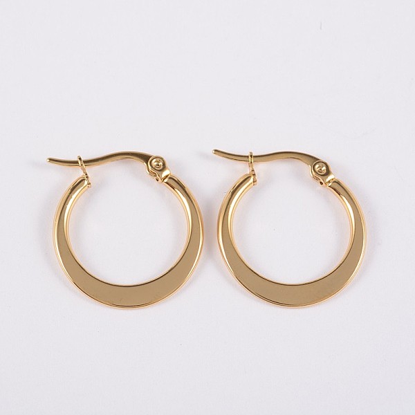 

PandaHall 304 Stainless Steel Hoop Earrings, Flat Ring Shape, Hypoallergenic Earrings, Golden, 16x14x2mm, 12 Gauge, Pin: 1mm 304 Stainless...