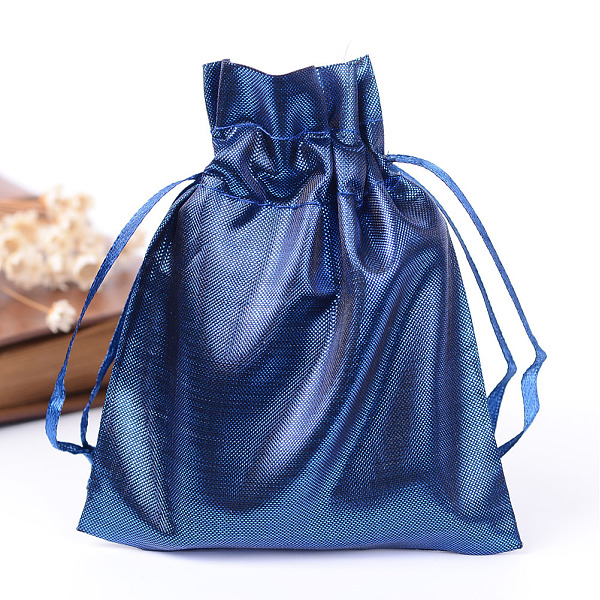 PandaHall Rectangle Cloth Bags, with Drawstring, Dark Blue, 12x9cm Polyester Blue