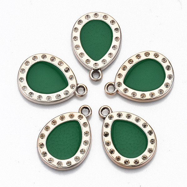 

PandaHall UV Plating Acrylic Pendant Rhinestone Settings, with Enamel, Teardrop, Light Gold, Green, Fit for 2mm Rhinestone , 28x20x3mm, Hole...