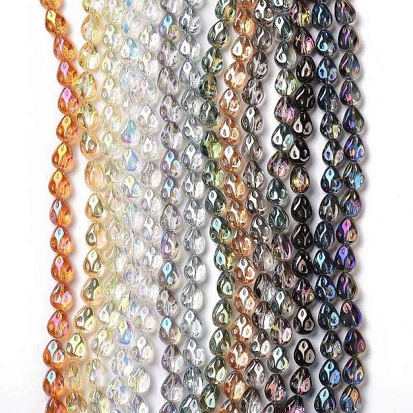 

PandaHall Transparent Electroplate Glass Beads Strands, Rainbow Plated, Teardrop, Mixed Color, 11x9x6.6mm, Hole: 1.1mm, about 55pcs/strand..., Multicolor