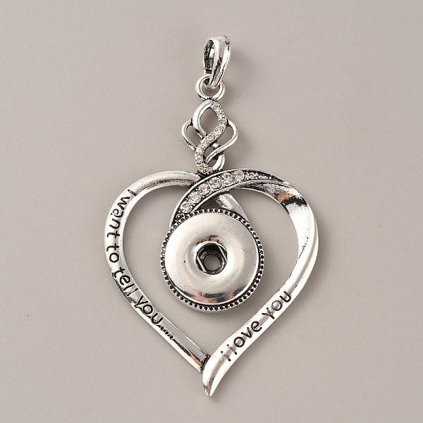 

PandaHall Tibetan Style Alloy Rhinestone Hang Snap Base Pendants, for Interchangeable Snap Charms Jewelry Making, Heart with Word I Love You...
