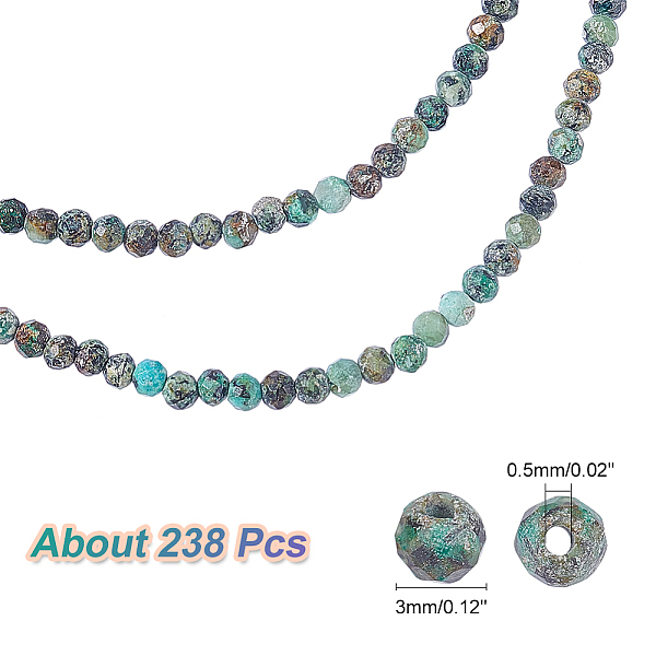 

PandaHall 2 Strands Natural African Turquoise(Jasper) Beads Strands, Faceted, Round, 3mm, Hole: 0.5mm, about 119pcs/strand, 15.75''(40cm)...