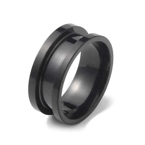 

PandaHall Titanium Steel Grooved Finger Ring, Electrophoresis Black, Inner Diameter: 16mm Titanium Steel