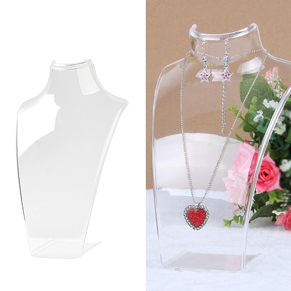 

PandaHall Plastic Bust Necklace Display Stands, Jewelry Holder for Necklace, Earring Storage, Clear, 18.5x11.85x30cm Plastic Clear