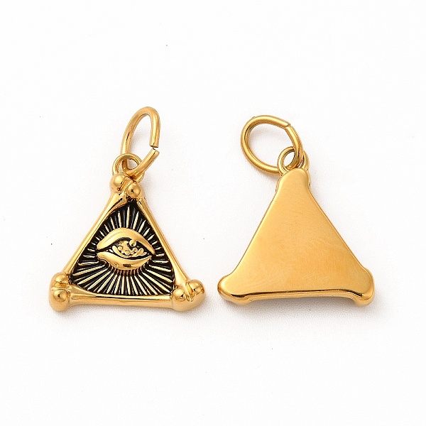 

PandaHall Ion Plating(IP) 304 Stainless Steel Pendants, with Jump Rings, Triangle with Eye Charms, Antique Golden, 17x16x3mm, Hole: 6mm 304..., Black