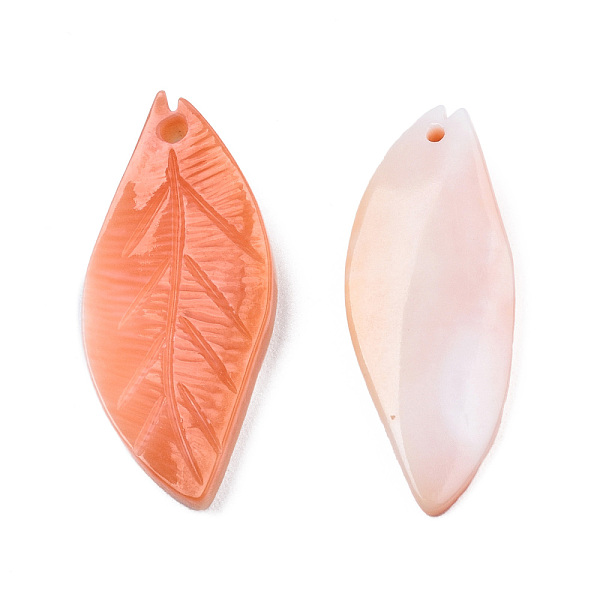 

PandaHall Natural Red Trochus Shell Pendants, Leaf Charm, 25~26x10~11x2.5~3.5mm, Hole: 1mm Trochus Shell Leaf