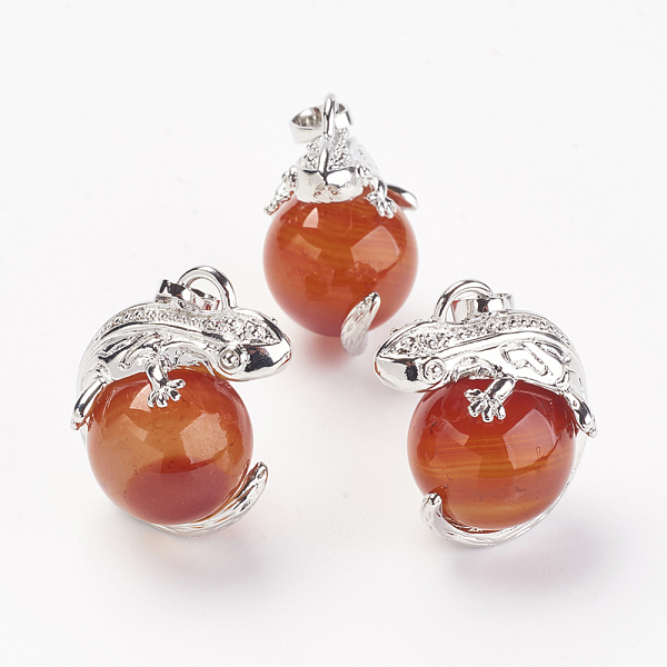 

PandaHall Natural Carnelian/Red Agate Pendants, with Brass Findings, Lizard, Dyed & Heated, Platinum, 28x20.5x16mm, Hole: 5x8mm Carnelian...