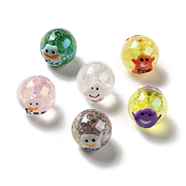 

PandaHall AB Color Transparent Crackle Acrylic Round Beads, Halloween Ghost Beads, with Enamel, Mixed Color, 19.5x20.5mm, Hole: 3mm Acrylic..., Multicolor