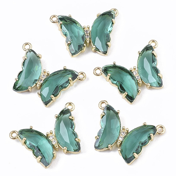 

PandaHall Glass Pendants, with Micro Pave Cubic Zirconia and Brass Open Back Settings, Faceted, Butterfly, Golden, Medium Sea Green...