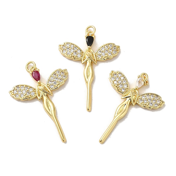 

PandaHall Rack Plating Brass Micro Pave Cubic Zirconia Pendants, Cadmium Free & Lead Free, Long-Lasting Plated, Real 18K Gold Plated, Fairy..., Multicolor