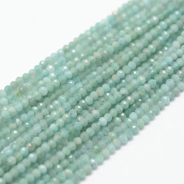 

PandaHall Natural Amazonite Beads Strands, Round, Faceted, 2x1.5mm, Hole: 0.5mm, about 261pcs/strand, 15.7 inch(40cm) Amazonite Round
