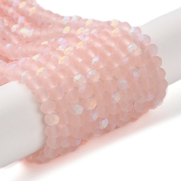 

PandaHall Transparent Glass Beads Strands, Faceted, Frosted, Half AB Color Plated, Rondelle, Pink, 4~4.5x3.5~4mm, Hole: 1mm, about...