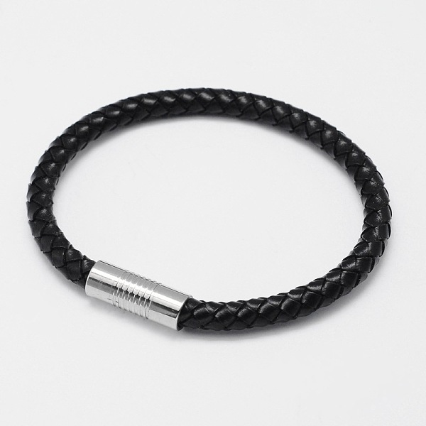 

PandaHall Braided Leather Cord Bracelets, with 304 Stainless Steel Magnetic Clasps, Black, 200x6mm Leather Black