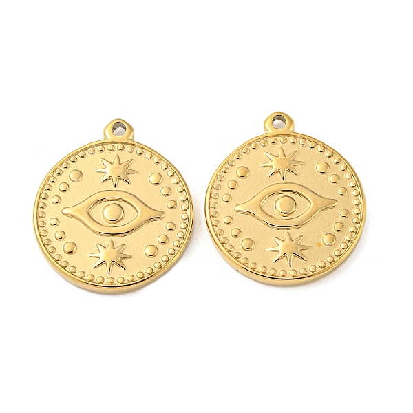 

PandaHall 304 Stainless Steel Pendants, Flat Round with Evil Eye Charm, Real 14K Gold Plated, 19.5x17x2mm, Hole: 1.6mm 304 Stainless Steel...