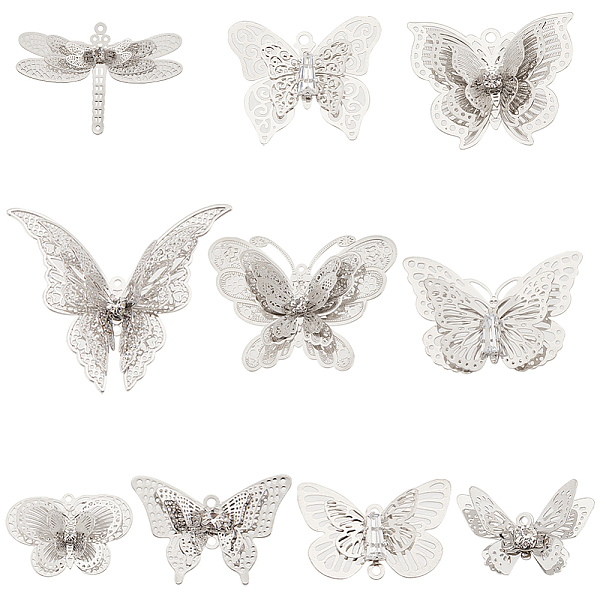 

PandaHall SUNNYCLUE 20Pcs 10 Style Brass Filigree Pendants and Filigree Joiners Links Sets, with Crystal Rhinestone, 3D Butterfly, Platinum...