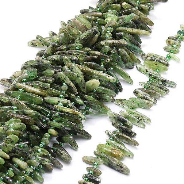 PandaHall Natural Green Quartz Beads Strands, Nuggets, 9.5~30x4.5~7.5x1.5~5mm, Hole: 0.8mm, about 80pcs/strand, 15.75 inch(40cm) Green