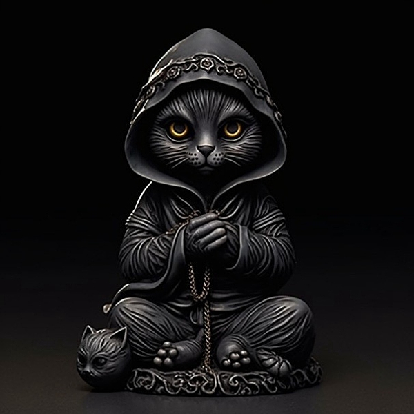 PandaHall Halloween Resin Cat Mage Figurines, for Home Desktop Decoration, Black, 80x95x150mm Resin Cat Shape Black
