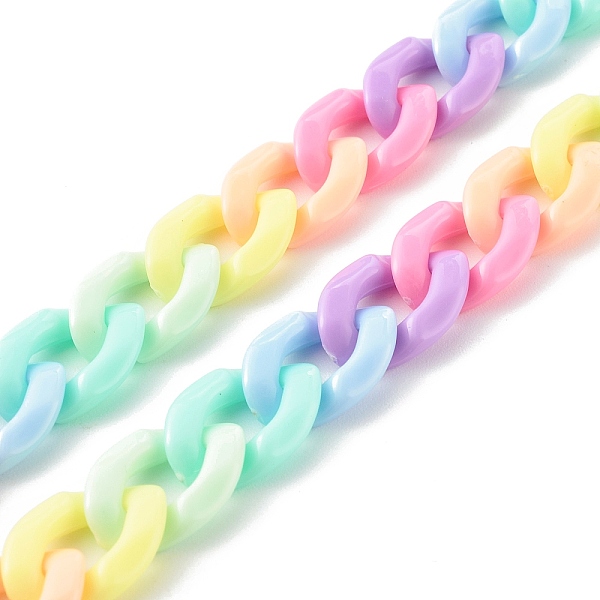 

PandaHall Handmade Opaque Acrylic Curb Chains, Twisted Link Chains, Faceted, Colorful, 16x11x3mm, about 16.4 Feet(5m)/Strand Acrylic
