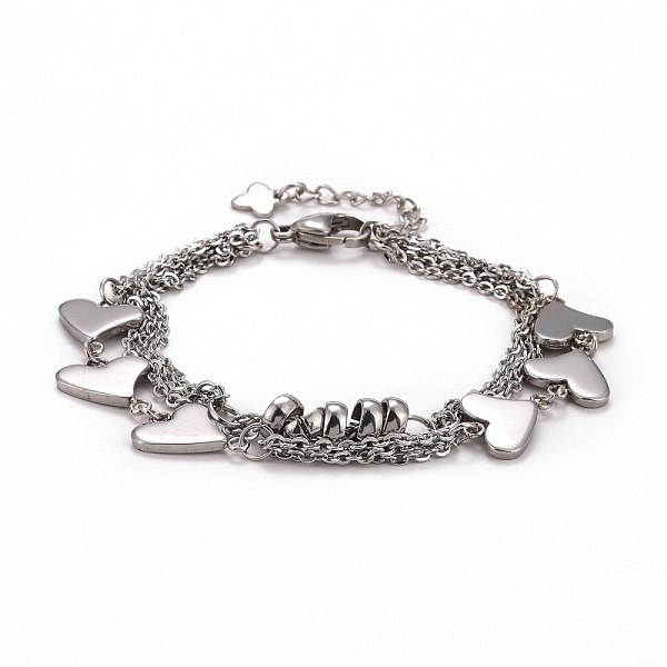 

PandaHall 304 Stainless Steel Heart Link Bracelet for Women, Stainless Steel Color, 8 inch(20.4cm) 304 Stainless Steel