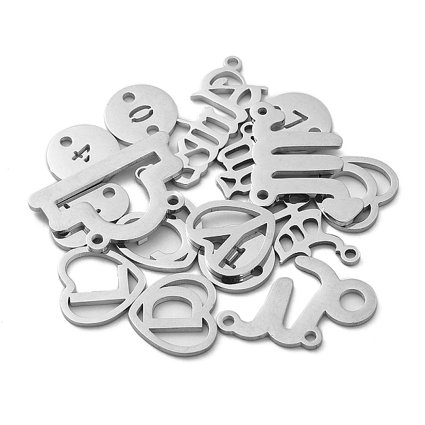 PandaHall 15Pcs Titanium Steel Pendants, Constellations, Letter, Number, Stainless Steel Color, 9~13x17~46x1mm, Hole: 1.2mm Titanium Steel...