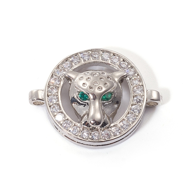 

PandaHall Brass Micro Pave Cubic Zirconia Links connectors, Flat Round with Leopard, Green & Clear, Platinum, 16x21x6mm, Hole: 1.5mm...