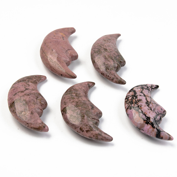PandaHall Natural Rhodonite Beads, No Hole/Undrilled, Moon, 57~62x28~31.5x12.5~13.5mm Rhodonite Moon