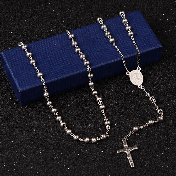 

PandaHall 201 Stainless Steel Rosary Bead Necklaces, with Crucifix Cross Pendant, For Easter, Stainless Steel Color, 27.6 inch(70cm) 201...