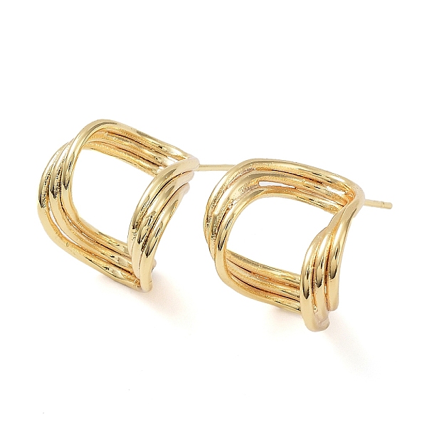 

PandaHall Brass Twist Wave Stud Earrings, Real 18K Gold Plated, 16x14.5mm Brass Twist