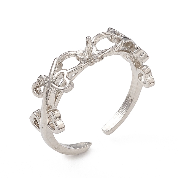 

PandaHall Rack Plating Brass Open Cuff Ring Settings, for Half-drilled Beads, Long-Lasting Plated, Heart Leaf, Platinum, Inner Diameter...