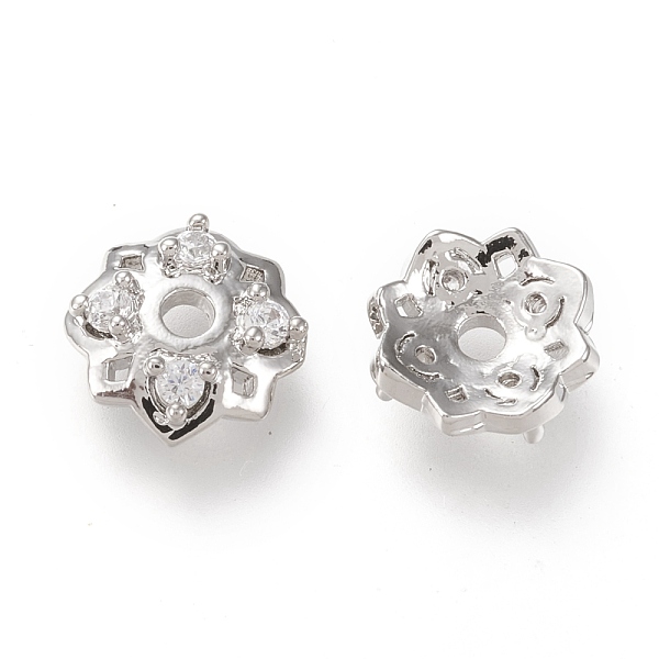 

PandaHall 4-Petal Brass Bead Caps, with Clear Cubic Zirconia, Long-Lasting Plated, Flower, Platinum, 7x3mm, Hole: 1.5mm Brass+Cubic Zirconia...