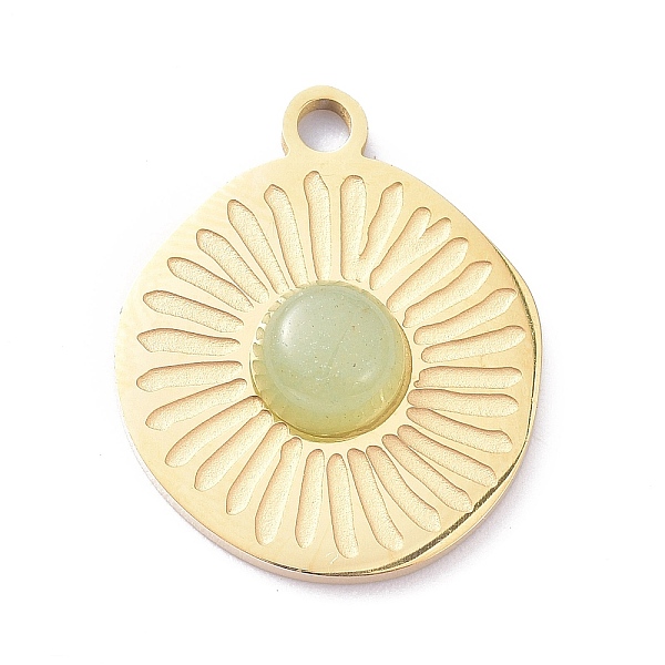 

PandaHall Ion Plating(IP) 304 Stainless Steel Pendants, with Green Aventurine, Flat Round, Golden, 20.5x17x4.5mm, Hole: 2mm 304 Stainless...