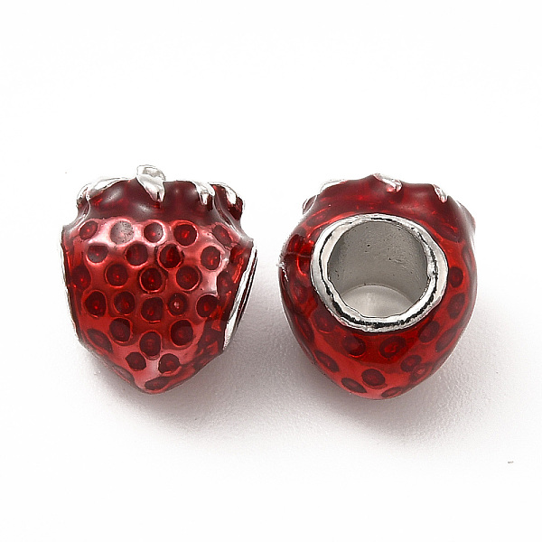 

PandaHall Rack Plating Alloy Enamel European Beads, Large Hole Beads, Strawberry, Red, 9.5x10.5x9mm, Hole: 4mm Alloy+Enamel Fruit Red