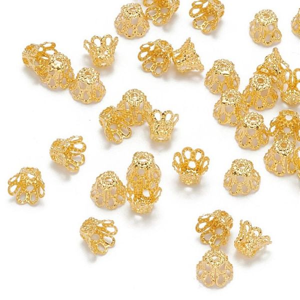 

PandaHall Iron Bead Caps, Golden, 6x4.5mm, Hole: 1mm, Inner Diameter: 5mm Iron
