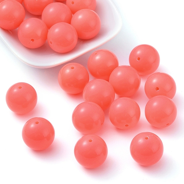 

PandaHall Fluorescence Chunky Acrylic Beads, Round, Light Coral, 20mm, Hole: 2~3mm, about 105pcs/500g Acrylic Round Red