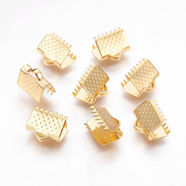 

PandaHall 304 Stainless Steel Ribbon Crimp Ends, Rectangle, Golden, 9x10.5mm, Hole: 1.5x3mm 304 Stainless Steel