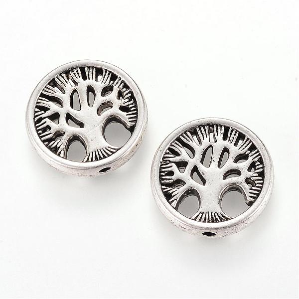 

PandaHall Tibetan Style Alloy Beads, Flat Round with Tree, Cadmium Free & Lead Free, Antique Silver, 18x4mm, Hole: 1.5mm, about 265pcs/1000g...