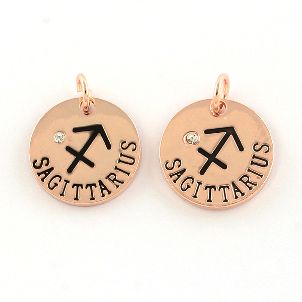 

PandaHall Rose Gold Tone Alloy Pendants,with Crystal Rhinestone, Flat Round with Constellations, 12 Constellations, 22x2.5mm, Hole: 5.5mm..., Clear