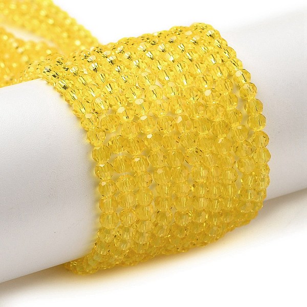 

PandaHall Transparent Glass Beads, Faceted(32 Facets), Round, Gold, 3~3.5mm, Hole: 0.6mm, about 163~166pcs/strand, 50~51cm Glass Round Gold