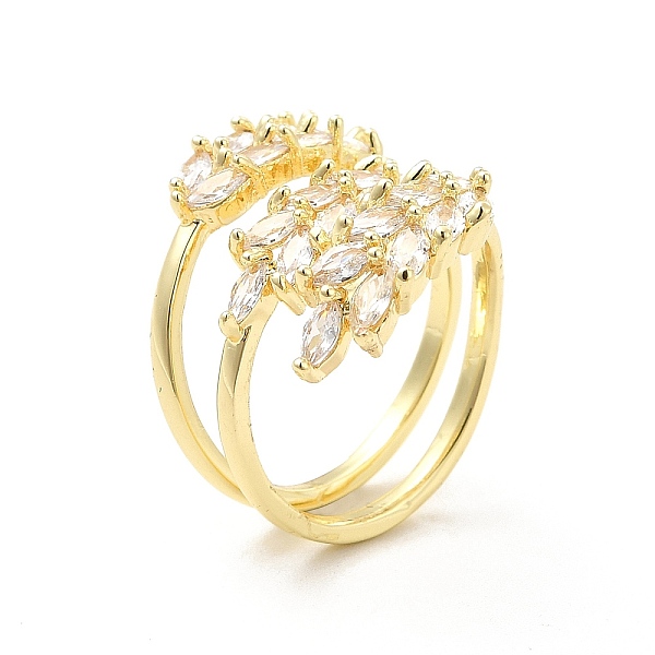 

PandaHall Clear Cubic Zirconia Leaf Open Cuff Rings, Brass Jewelry for Women, Real 18K Gold Plated, Inner Diameter: 15.5~17mm Brass+Cubic...