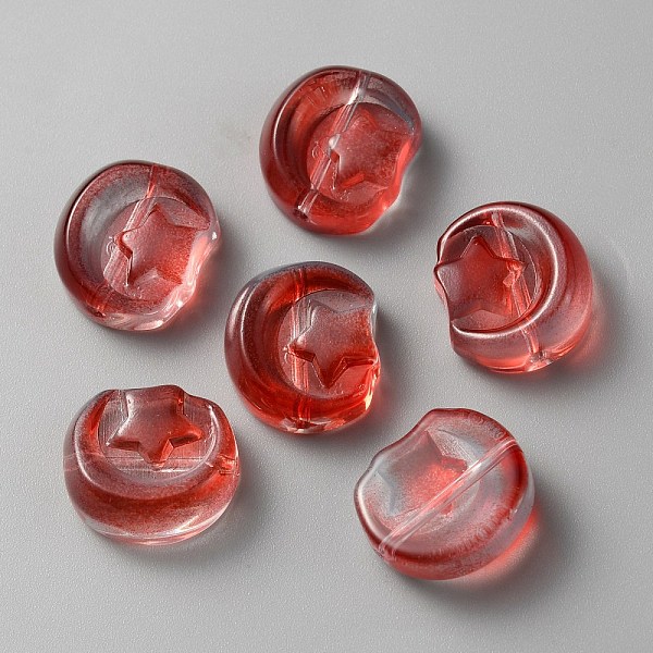 

PandaHall Transparent Glass Beads, Moon with Star, FireBrick, 14x12x6mm, Hole: 1.2mm Glass Moon Red