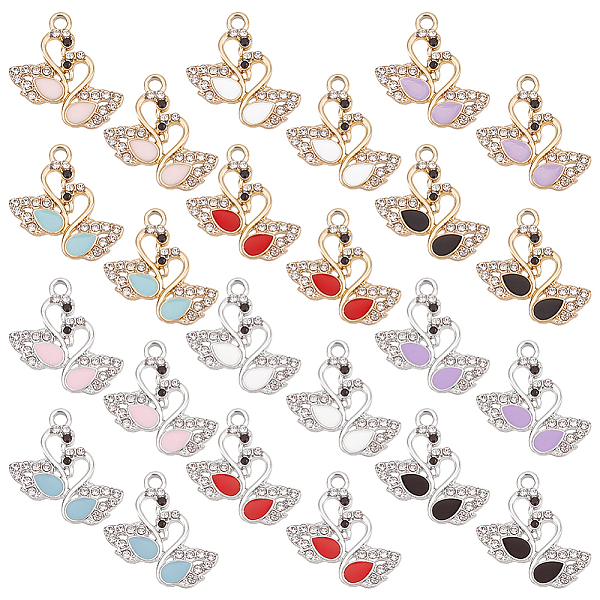 

PandaHall 24Pcs 12 Styles Alloy Enamel Pendants, with Rhinestone, Light Gold, Couple Swan Charm, Mixed Color, 22x20x3mm, Hole: 2mm..., Multicolor