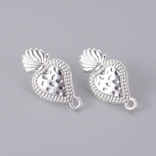 

PandaHall Brass Stud Earring Findings, with Plastic Ear Nuts and Loop, Long-Lasting Plated, Strawberry, Silver Color Plated, 25x13x1.5mm...
