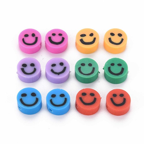 

PandaHall Handmade Polymer Clay Beads, Flat Round with Smiling Face, Mixed Color, 8~9x4mm, Hole: 1.5mm Polymer Clay Flat Round Multicolor