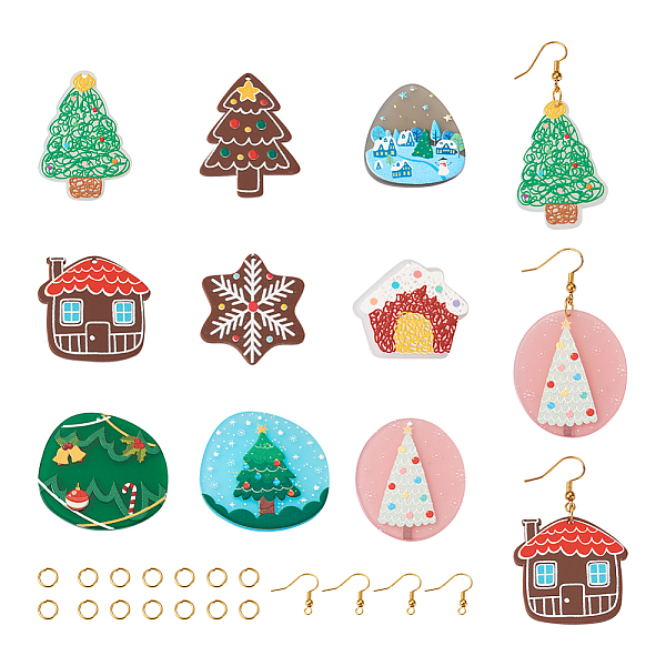 

PandaHall Spritewelry DIY Christmas Dangle Earring Making Kit, Including Christmas Tree & House & Snowflake Resin Pendants, Brass Earring..., Multicolor