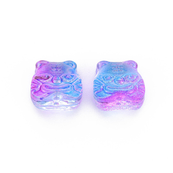 

PandaHall Two Tone Transparent Spray Painted Glass Beads, Chinese Zodiac Signs Tiger, Dark Orchid, 11.5x12x8mm, Hole: 1mm Glass Tiger