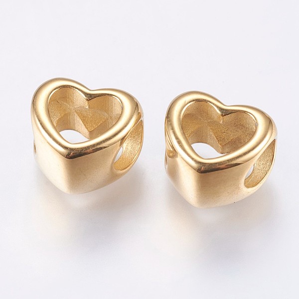 

PandaHall 304 Stainless Steel European Beads, Ion Plating (IP), Large Hole Beads, Hollow Heart, Golden, 10.5x11.5x8mm, Hole: 5mm 304...