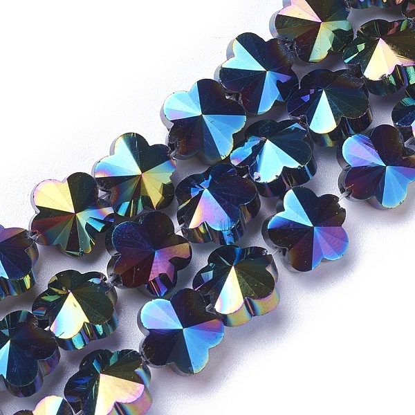 

PandaHall Electroplate Glass Beads Strands, Faceted, Flower, AB Color Plated, Black, 9.5~10x6~6.5mm, Hole: 1mm, about 25pcs/strand, 9.25...