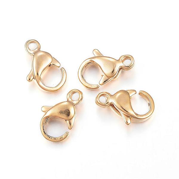 

PandaHall Ion Plating(IP) 304 Stainless Steel Lobster Claw Clasps, Parrot Trigger Clasps, Real 18k Gold Plated, 9x6x3mm, Hole: 1.2mm 304...