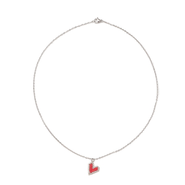 

PandaHall Glass Seed Heart Pendant Necklaces, 304 Stainless Steel Necklace, Red, 17.68 inch(44.9cm) Seed Beads Red